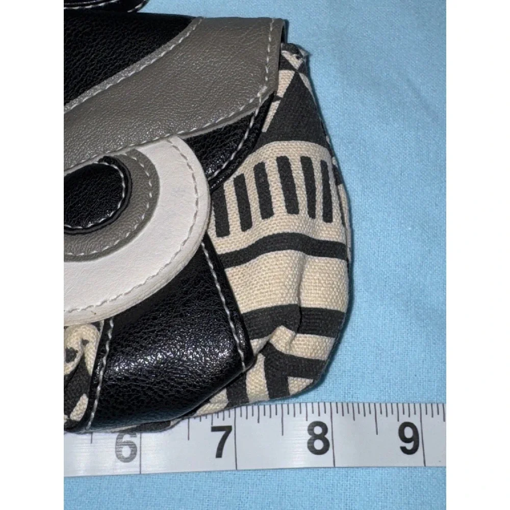 Owl Wristlet Clutch Bag Geometric Canvas Faux Leather Black White Gray Mini Bag